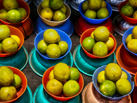 Lemons are being sold at the Chalai market in Thiruvananthapuram (Trivandrum), Kerala, India, on April 13, 2024. The Chalai Market (Chalai b...