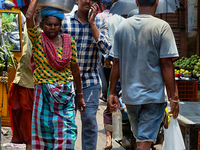 A crowded street is bustling at the Chalai market in Thiruvananthapuram (Trivandrum), Kerala, India, on April 13, 2024. The Chalai Market (C...