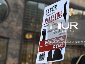 Protesters are marching in a March on the Eve of the DNC event downtown in Chicago, Illinois, United States, on August 18, 2024. Protesters...