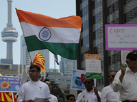 People gathered at Nathan Phillips Square to celebrate India's 77th Independence Day in Toronto, Canada, on August 18, 2024. (