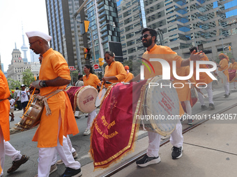 People gathered at Nathan Phillips Square to celebrate India's 77th Independence Day in Toronto, Canada, on August 18, 2024. (