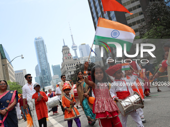 People gathered at Nathan Phillips Square to celebrate India's 77th Independence Day in Toronto, Canada, on August 18, 2024. (