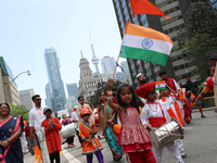 People gathered at Nathan Phillips Square to celebrate India's 77th Independence Day in Toronto, Canada, on August 18, 2024. (