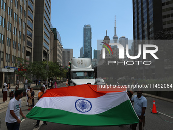 People gathered at Nathan Phillips Square to celebrate India's 77th Independence Day in Toronto, Canada, on August 18, 2024. (