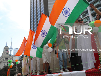 People gathered at Nathan Phillips Square to celebrate India's 77th Independence Day in Toronto, Canada, on August 18, 2024. (