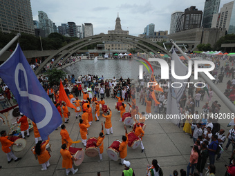 People gathered at Nathan Phillips Square to celebrate India's 77th Independence Day in Toronto, Canada, on August 18, 2024. (