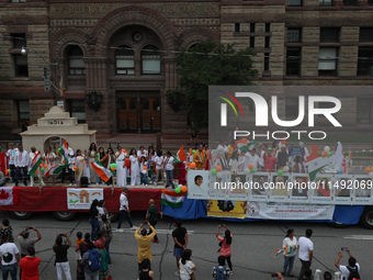 People gathered at Nathan Phillips Square to celebrate India's 77th Independence Day in Toronto, Canada, on August 18, 2024. (