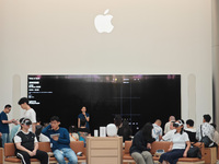 Customers are trying Apple Vision Pro at the largest Apple store in Asia in Shanghai, China, on August 19, 2024. (