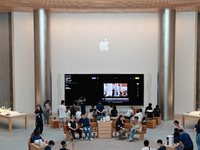 Customers are trying Apple Vision Pro at the largest Apple store in Asia in Shanghai, China, on August 19, 2024. (