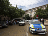 Police officers are expressing their displeasure in front of the Presidency building in Sofia, Bulgaria, on August 19, 2024, against the ref...