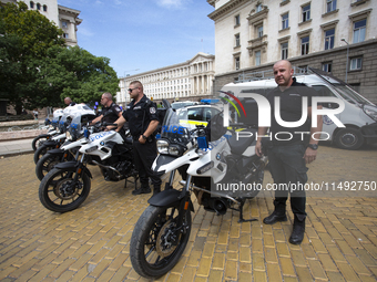 Police officers are expressing their displeasure in front of the Presidency building in Sofia, Bulgaria, on August 19, 2024, against the ref...