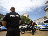 Police officers are expressing their displeasure in front of the Presidency building in Sofia, Bulgaria, on August 19, 2024, against the ref...