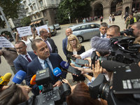 Gorica Grancharova-Kozhareva and Minister of Interior Kalin Stoyanov are speaking to the media in front of the Presidential building in Sofi...