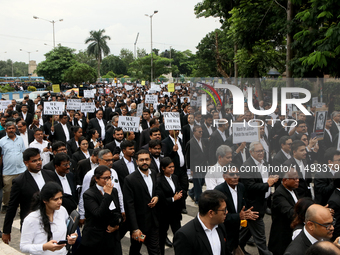 Lawyers of Calcutta High Court are holding posters and participating in a protest rally against the alleged sexual assault and murder of a p...