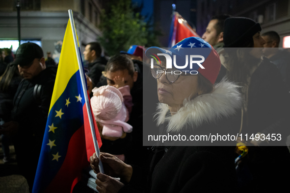 Venezuelans in Santiago, Chile, on August 17, 2024, are holding a demonstration in support of Edmundo Gonzalez, the opposition candidate run...