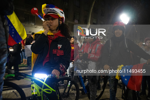 Venezuelans in Santiago, Chile, on August 17, 2024, are holding a demonstration in support of Edmundo Gonzalez, the opposition candidate run...