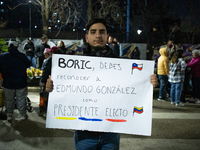 Venezuelans in Santiago, Chile, on August 17, 2024, are holding a demonstration in support of Edmundo Gonzalez, the opposition candidate run...