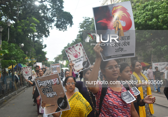 Women are protesting over the sexual assault and murder of a postgraduate woman doctor in Kolkata, India, on August 19, 2024. 