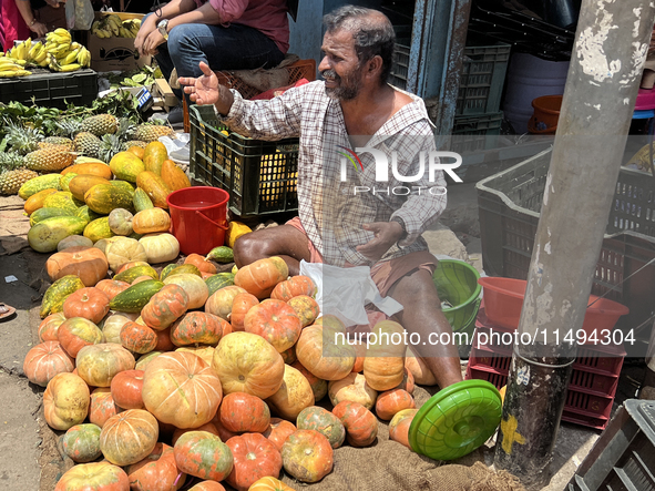 Fruits and vegetables are being sold at the Chalai market in Thiruvananthapuram, Kerala, India, on April 13, 2024. The Chalai Market (Chalai...