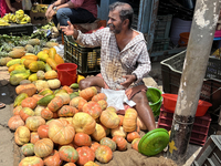 Fruits and vegetables are being sold at the Chalai market in Thiruvananthapuram, Kerala, India, on April 13, 2024. The Chalai Market (Chalai...