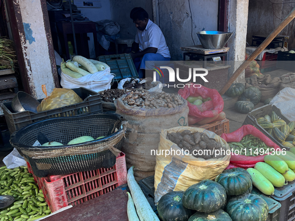 Fruits and vegetables are being sold at the Chalai market in Thiruvananthapuram, Kerala, India, on April 13, 2024. The Chalai Market (Chalai...