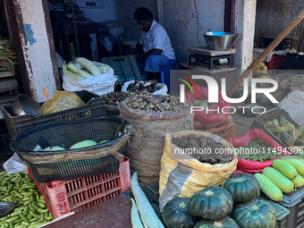 Fruits and vegetables are being sold at the Chalai market in Thiruvananthapuram, Kerala, India, on April 13, 2024. The Chalai Market (Chalai...