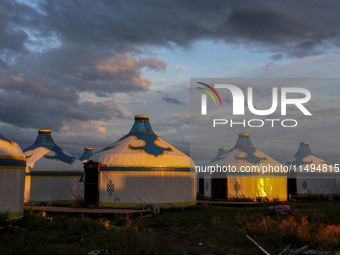 Cattle, horses, and camels are foraging on the grassland in Hulunbuir, China, on August 19, 2024. (