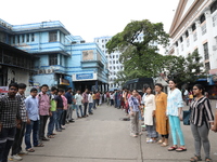 Medical students and doctors are making a human chain during a protest against the rape and murder of a PGT woman doctor at Government-run R...