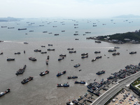 Boats are avoiding Typhoon Jongdari at Shenjiamen fishing port in Zhoushan city, Zhejiang province, China, on August 20, 2024. (