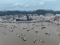 Boats are avoiding Typhoon Jongdari at Shenjiamen fishing port in Zhoushan city, Zhejiang province, China, on August 20, 2024. (