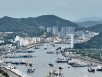 Boats are avoiding Typhoon Jongdari at Shenjiamen fishing port in Zhoushan city, Zhejiang province, China, on August 20, 2024. (