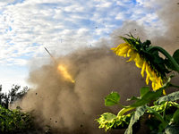 Artillerymen of the 110th Marko Bezruchko Separate Mechanized Brigade are firing an RM-70 multiple rocket launcher in the Pokrovsk direction...