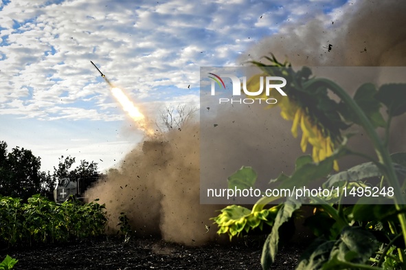 Artillerymen of the 110th Marko Bezruchko Separate Mechanized Brigade are firing an RM-70 multiple rocket launcher in the Pokrovsk direction...