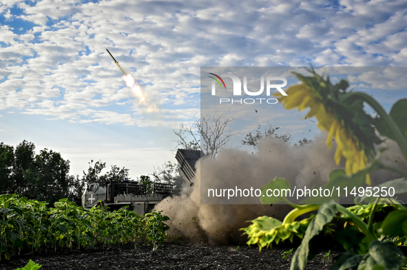 Artillerymen of the 110th Marko Bezruchko Separate Mechanized Brigade are firing an RM-70 multiple rocket launcher in the Pokrovsk direction...