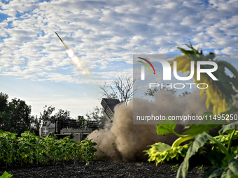 Artillerymen of the 110th Marko Bezruchko Separate Mechanized Brigade are firing an RM-70 multiple rocket launcher in the Pokrovsk direction...