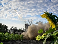 Artillerymen of the 110th Marko Bezruchko Separate Mechanized Brigade are firing an RM-70 multiple rocket launcher in the Pokrovsk direction...