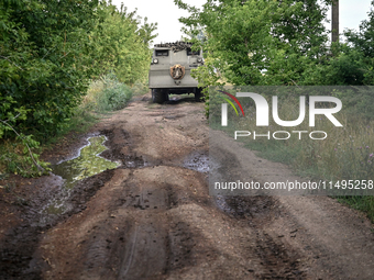 An RM-70 multiple rocket launcher operated by the artillerymen of the 110th Marko Bezruchko Separate Mechanized Brigade is on the road in Do...