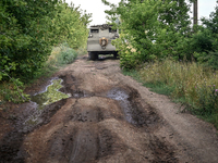 An RM-70 multiple rocket launcher operated by the artillerymen of the 110th Marko Bezruchko Separate Mechanized Brigade is on the road in Do...