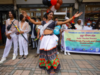 A member of the sexual minority LGBTIQ+ group of Nepal is dancing during the Gaijatra (Pride) parade in Kathmandu, Nepal, on August 20, 2023...