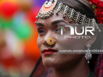 A member of the sexual minority LGBTIQ+ group of Nepal is participating in the Gaijatra (Pride) parade in Kathmandu, Nepal, on August 20, 20...