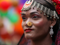 A member of the sexual minority LGBTIQ+ group of Nepal is participating in the Gaijatra (Pride) parade in Kathmandu, Nepal, on August 20, 20...