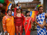 Members of the sexual minority LGBTIQ+ group of Nepal are posing for a photo during the Gaijatra (Pride) parade in Kathmandu, Nepal, on Augu...