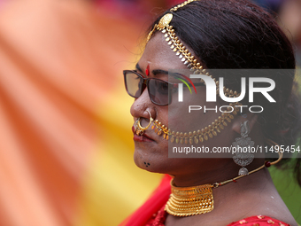 A member of the sexual minority LGBTIQ+ group of Nepal is participating in the Gaijatra (Pride) parade in Kathmandu, Nepal, on August 20, 20...