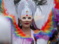 A member of the sexual minority LGBTIQ+ group of Nepal is posing for a photo during the Gaijatra (Pride) parade in Kathmandu, Nepal, on Augu...