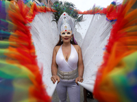 A member of the sexual minority LGBTIQ+ group of Nepal is gesturing during the Gaijatra (Pride) parade in Kathmandu, Nepal, on August 20, 20...