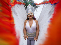 A member of the sexual minority LGBTIQ+ group of Nepal is gesturing during the Gaijatra (Pride) parade in Kathmandu, Nepal, on August 20, 20...