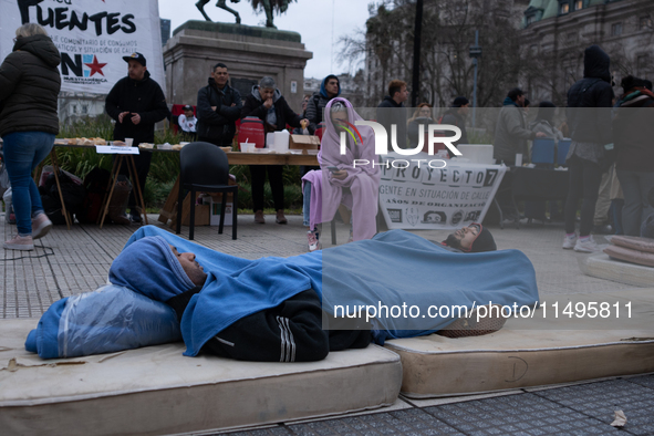 Social and political organizations are holding a ''Colchonazo'' in Plaza de Mayo in Buenos Aires, Argentina, on August 19, 2024 