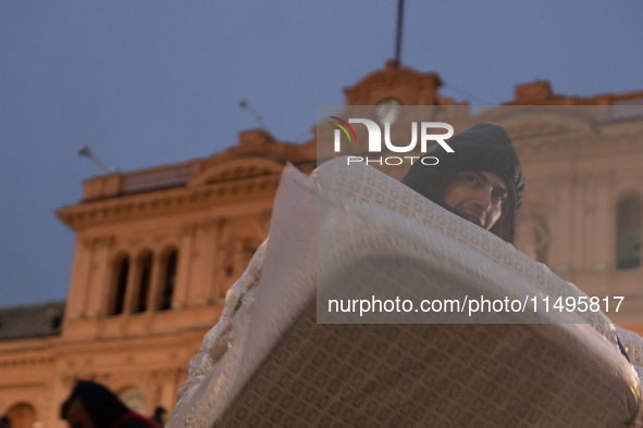 Social and political organizations are holding a ''Colchonazo'' in Plaza de Mayo in Buenos Aires, Argentina, on August 19, 2024 