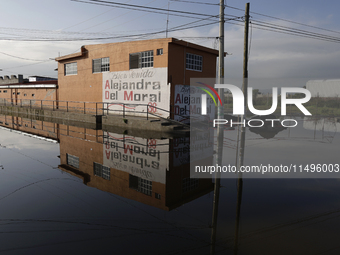 View of flooded streets in the Colonia Culturas de Mexico in Chalco, State of Mexico, where several families are being severely affected by...