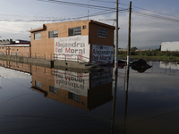 View of flooded streets in the Colonia Culturas de Mexico in Chalco, State of Mexico, where several families are being severely affected by...